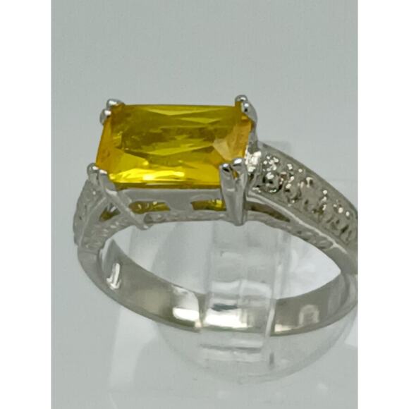 3CT Vintage Gold Plated Canary Yellow Radiant Sim Diamond CZ Engagement Ring 6 - Picture 10 of 10